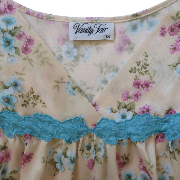 vtg VANITY FAIR floral print tricot nightgown sz 1x - Picture 3 of 4